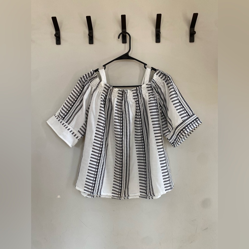 black and white boho off shoulder blouse